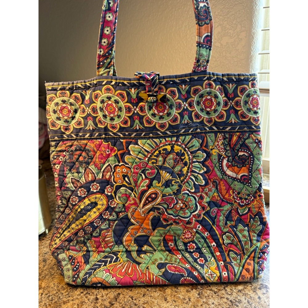 Vera Bradley Large Quilted Tote Bag Multicolor Paisley Floral Shoulder Purse
